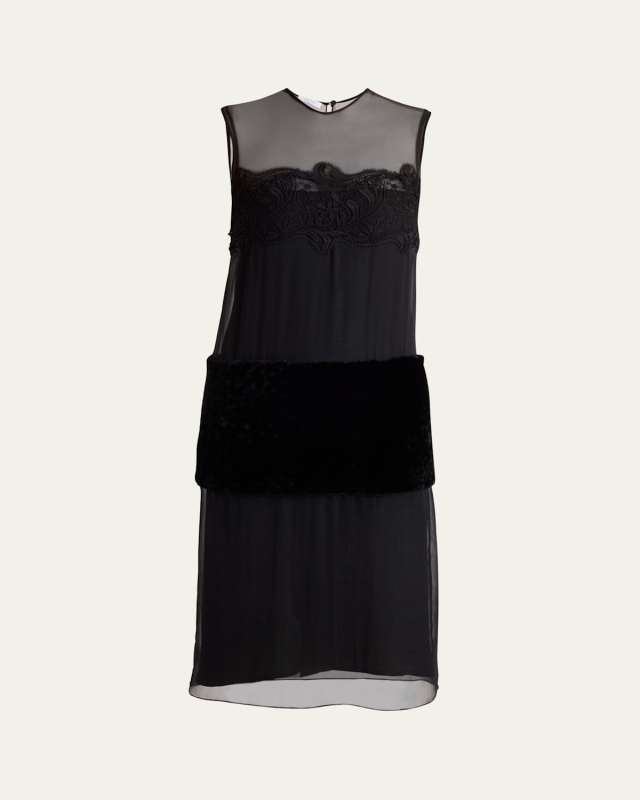 Silk Chiffon Velvet Panel Sleeveless Midi Dress